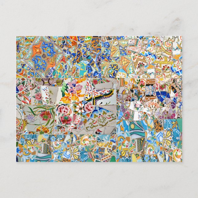 Cartão Postal Memórias. Park Güell. Mosaico excelente. Parte 1. (Frente)