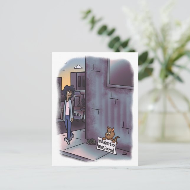 Cartão Postal Mencionando Gato com Sinal (Em pé/Frente)