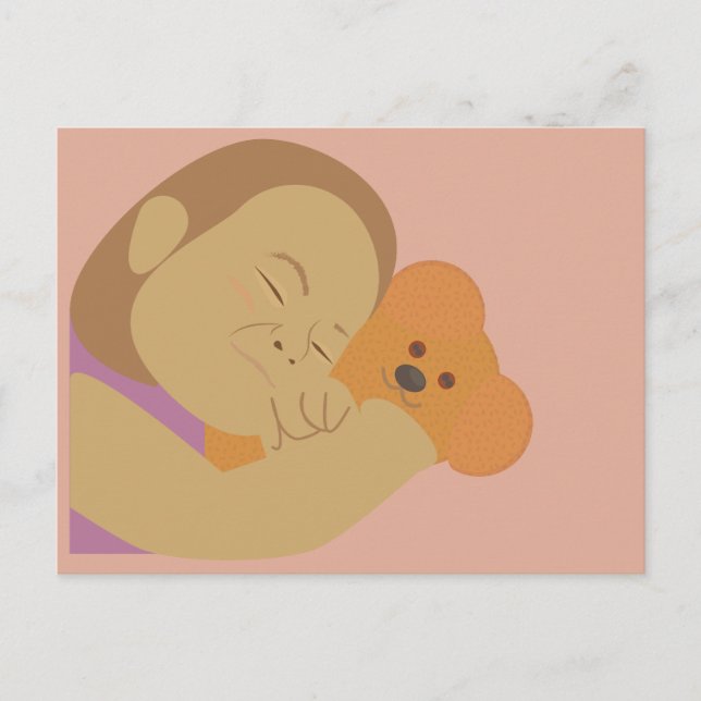 Cartão Postal Menina Abraçando Urso (Frente)