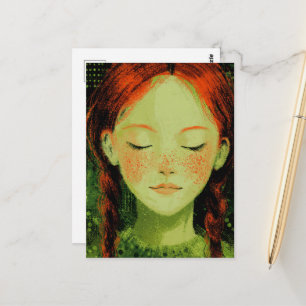 Cartão Postal Menina Adorável Cabelo Ruivo e Sardas Bolinhas Ver