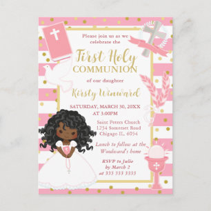 Cartão Postal Menina Afro-Americana com Faixa Rosa Primeira Comu