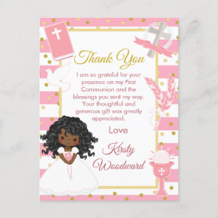 Cartão Postal Menina Afro-Americana Rosa Primeira Comunhão