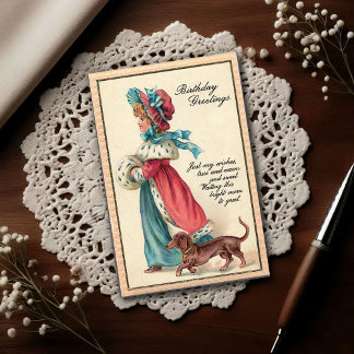 Cartão Postal Menina aniversariante Vintage 1904 & Cachorro
