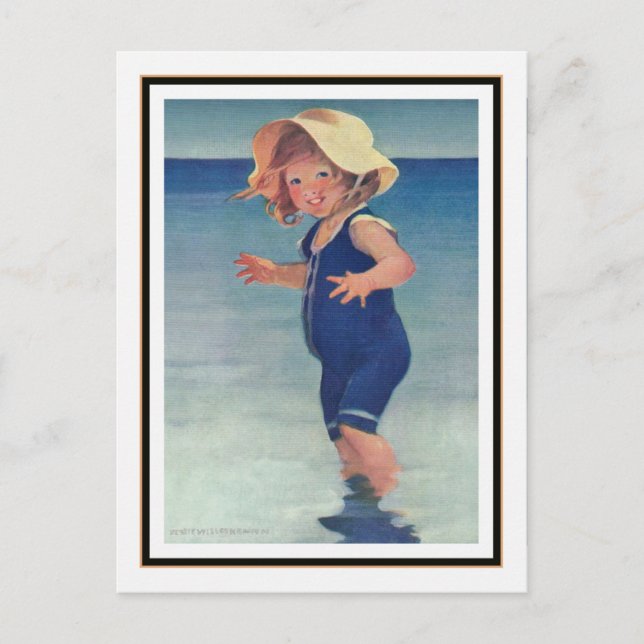 Cartão Postal Menina Antiga na Costa Marítima por Jessie Willcox (Frente)