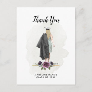 Cartão Postal Menina Aquarela Floral Foto Personalizada Obrigado