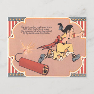 Cartão Postal Menina Assustada Fogos de Artifício