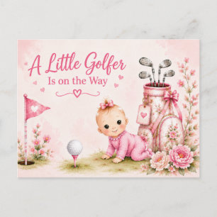 Cartão Postal Menina Bebê de Golfe em Rosa tema para Golfista