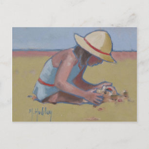 Cartão Postal Menina bonita brincando de areia