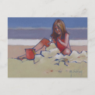Cartão Postal Menina bonita brincando de areia