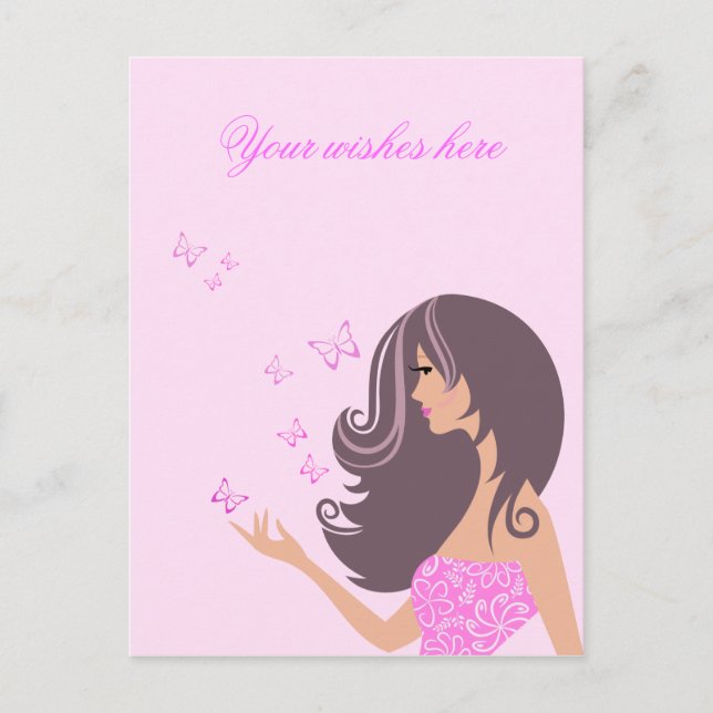 Cartão Postal Menina bonita com borboletas Cartão-postal (Frente)