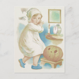 Cartão Postal Menina Bonita Fantasma Abóbora Jack O Lantern