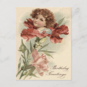 Cartão Postal Menina Bonita Flor de Petúnia Vermelha