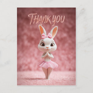 Cartão Postal Menina Coelha Fofa de Tutu Rosa Obrigada