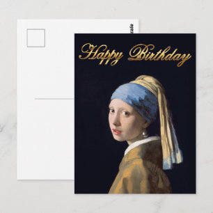 Cartão Postal Menina com brinco de pérola 1665 Feliz Aniversário