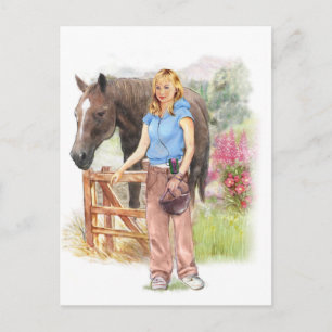 Cartão Postal Menina com cavalo para comunhão