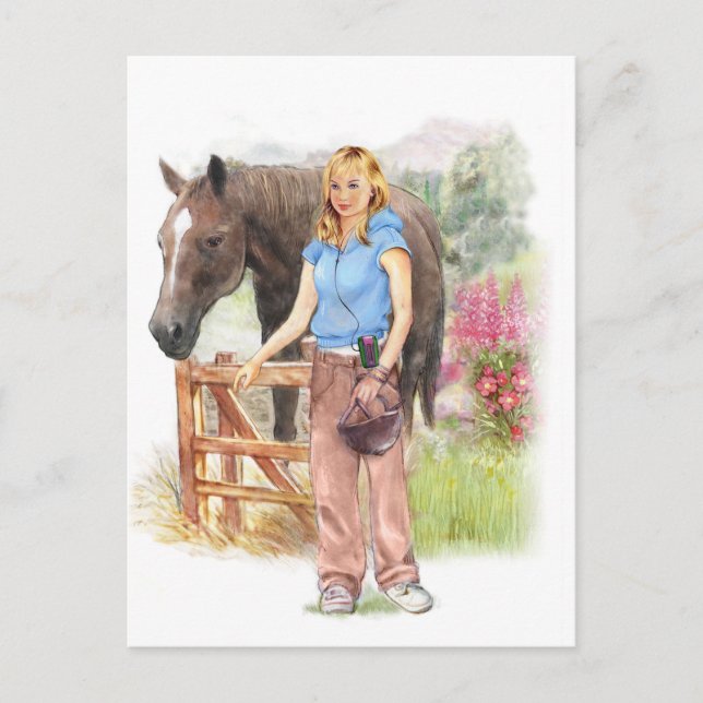 Cartão Postal Menina com cavalo para comunhão (Frente)
