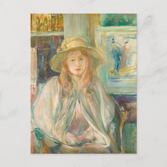 Cartão Postal Menina com Chapéu de Palha | Berthe Morisot (Frente)