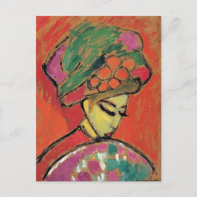 Cartão Postal Menina com chapéu FLOR Jawlensky de Bela Arte (Frente)
