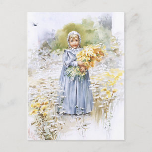 Cartão Postal Menina com Flores