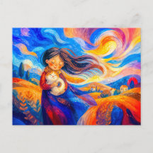 Menina com gato em cores fluidas e ventosas