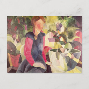 Cartão Postal Menina com uma tigela de peixes, século 20