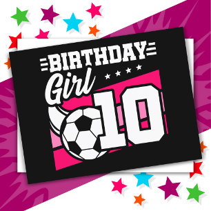 Cartão Postal Menina de 10 Anos de Futebol Futebol de Aniversári