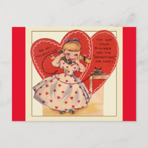 Cartão Postal Menina de 1950 no Namorados Phone Vintage