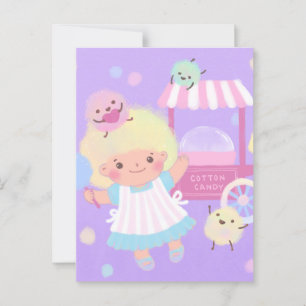 Cartão Postal Menina de Algodão Doce com Monstros Fofos e Macios