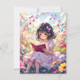 Cartão Postal Menina de Animação Bonita Lendo um Livro