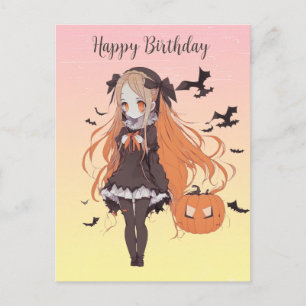 Cartão Postal Menina de animação de Halloween personalizada