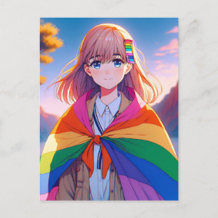 Cartão Postal Menina de anime com LGBTQIA+ Cabo