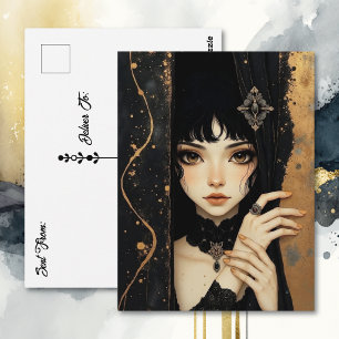 Cartão Postal Menina de Anime Gótico   Mantendo Contato