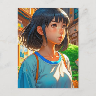 Cartão Postal Menina de anime na cidade Manter em contato
