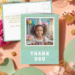 Cartão Postal Menina de Aniversário Brilho Falso Dourado Foto Ob