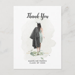 Cartão Postal Menina de Aquarela Folhagem Foto Personalizada Gra