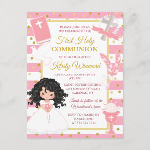 Cartão Postal Menina de Cabelo Preto com Faixa Rosa Primeira Com