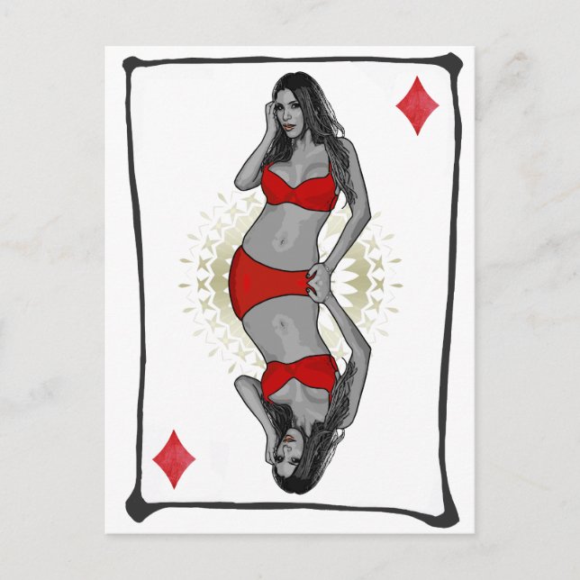 Cartão Postal Menina de Desenho Animado de Carta de Baralho Diam (Frente)