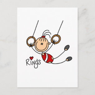 Cartão Postal Menina de figurinhas em Camisetas de anéis e prese