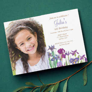 Cartão Postal Menina de flor de íris foto de aniversário
