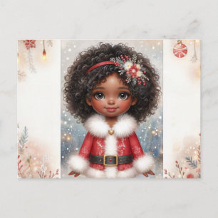 Cartão Postal Menina de Natal com Roupa de Papai Noel Feriado