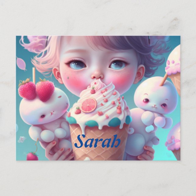 Cartão Postal Menina de sorvete Kawaii    (Frente)