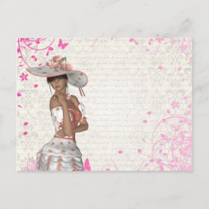 Cartão Postal Menina de verão rosa