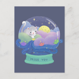 Cartão Postal Menina de Você: Barcos de Gato e Papel