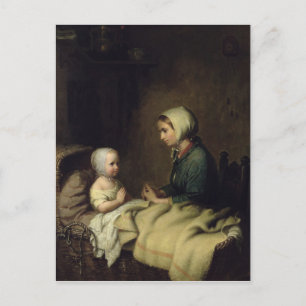 Cartão Postal Menina dizendo suas orações na cama