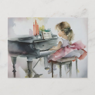 Cartão Postal Menina doce pianista tocando piano