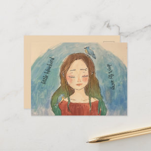 Cartão Postal Menina dos Pássaros Azuis Não Voem Para Longe