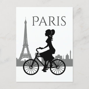 Cartão Postal Menina e Bicicleta Torre Eiffel Paris