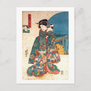 Cartão Postal Menina e Gato, Kuniyoshi, Ukiyo-e