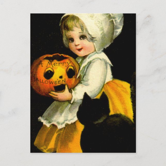 Cartão Postal Menina e Gato Negro (Frente)