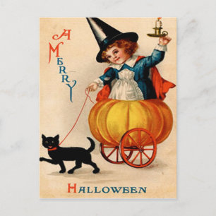 Cartão Postal Menina e Gato Preto
